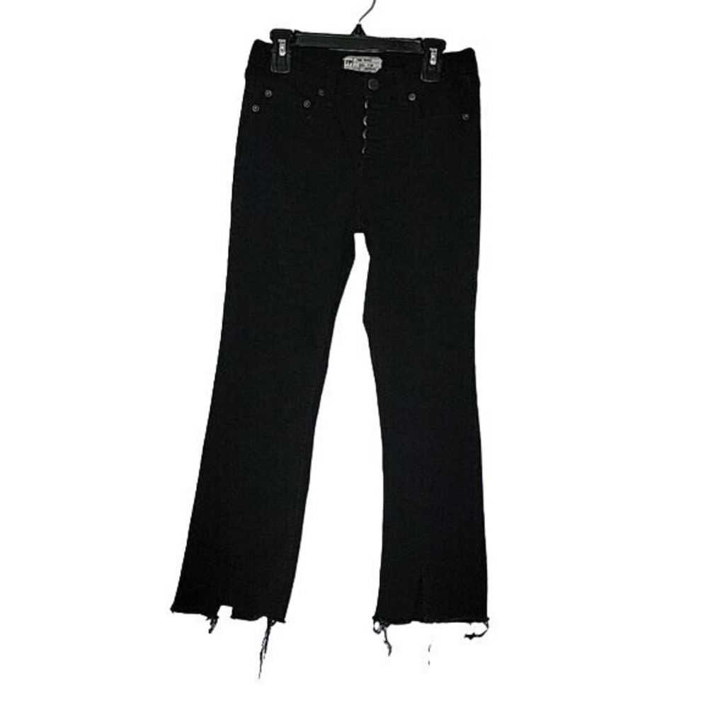 WE THE FREE FREE PEOPLE Button‎ Front Raw Hem 25 Black Y2K Retro Jeans Pirate